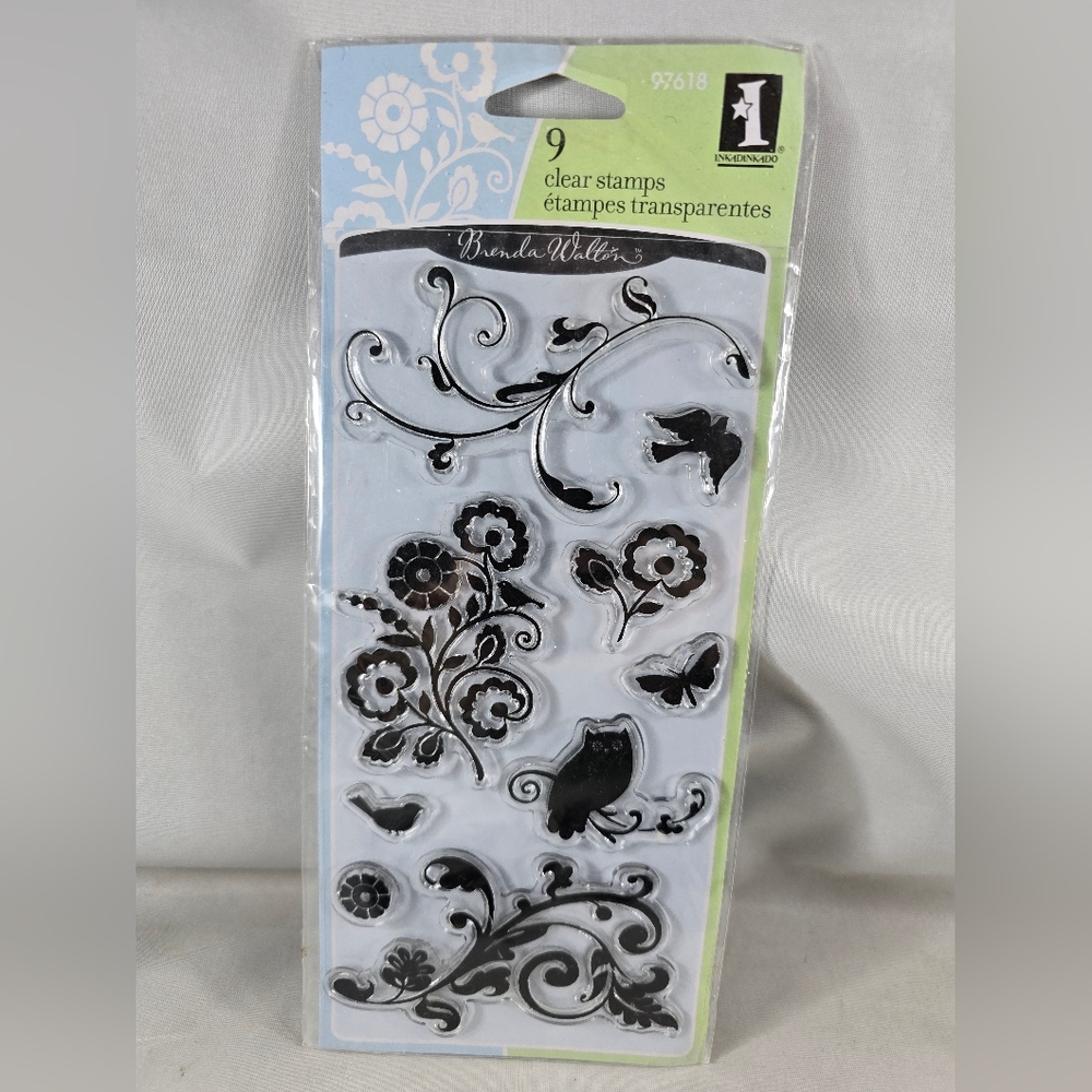 Inkadinkado Clear Stamps Flourishes Owl Flowers Dove Bird Butterfly Set of 9